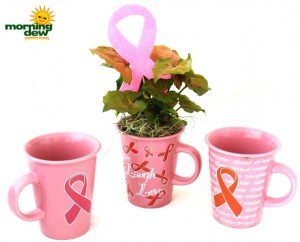 assorted mugs w pink plants
